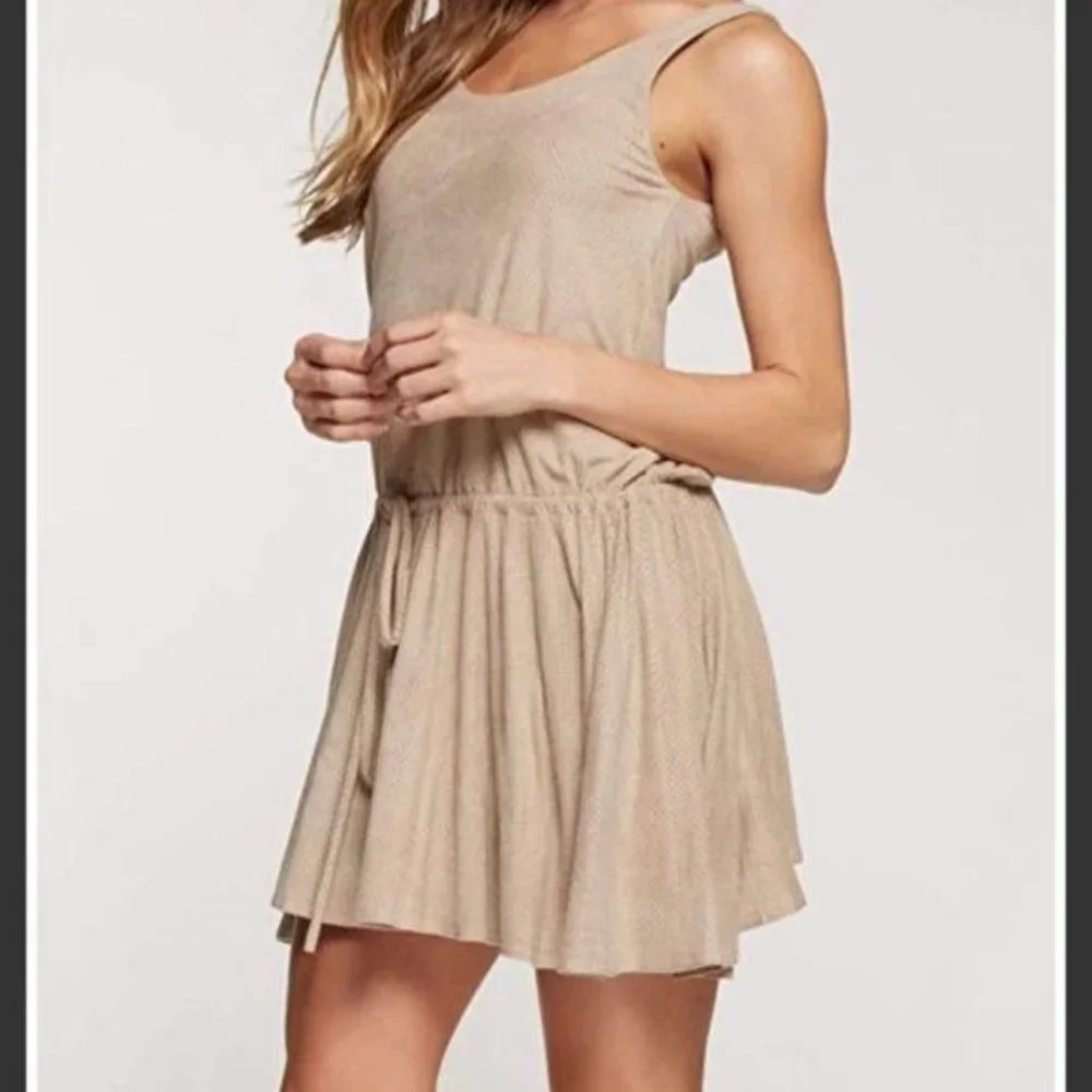 NWT Free People Faux Suede Sleeveless Tank Top Tie Waist Mini Dress Skater